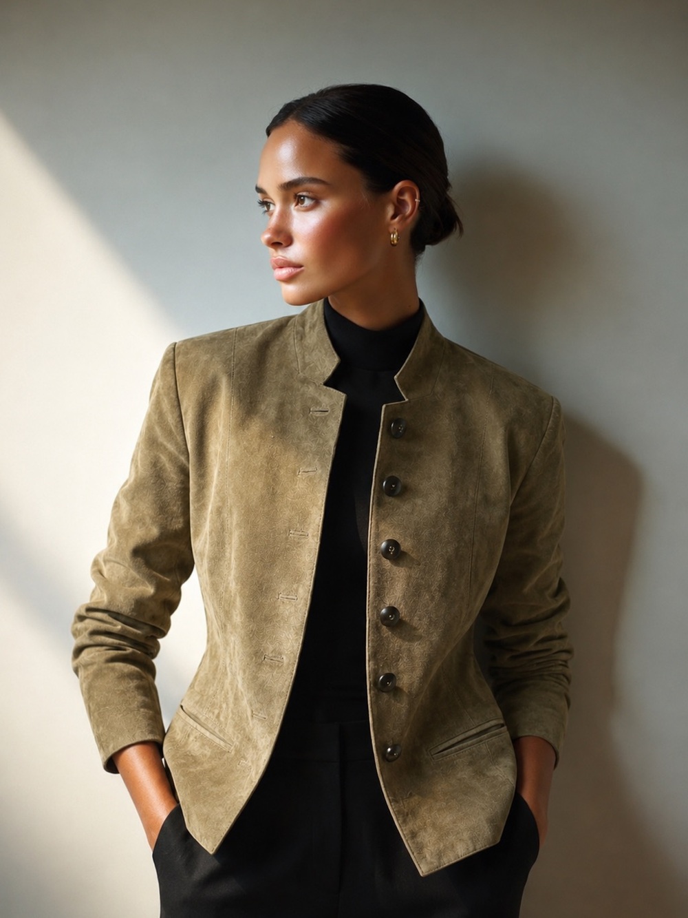 Sandwich_ Genuine Suede Leather Tailored Jacket | Olive Brown